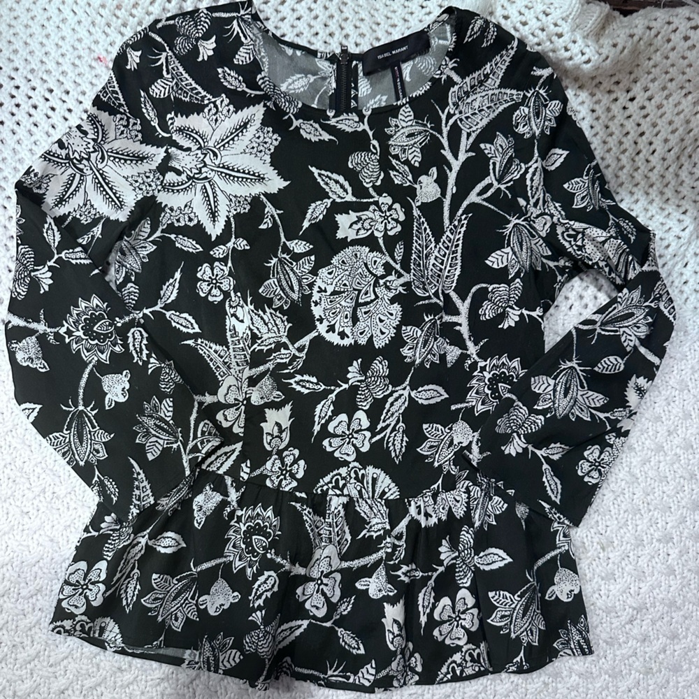 ISABEL MARANT size 40 Black and White Floral Women's Top